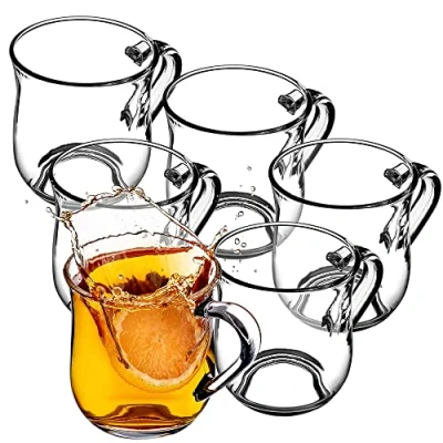 Afbeelding van KADAX glazen met handvat voor thee en koffie, theeglazen van dik glas, kopjes koude warme dranken, glazenset thee, water (Abia 320 ml/set 6)