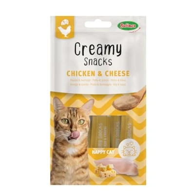 Afbeelding van Bubimex Creamy Snacks Kip en Kaas Likcrème voor katten Gladde, romige smakelijke textuur Stimuleert de eetlust bevordert hydratatie 4 x 15 g