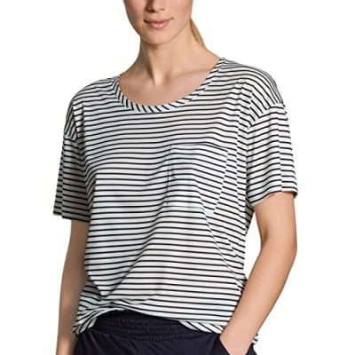 Afbeelding van Calida Circular Sleep T shirt Wit/Marine tencel Small Dames