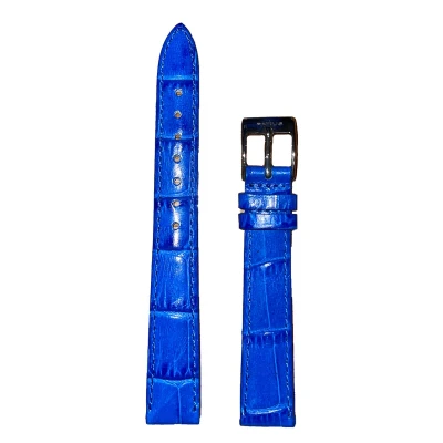 Afbeelding van Horlogeband 14mm Fel blauw Echt leer in croco print Roestvrijstalen gesp