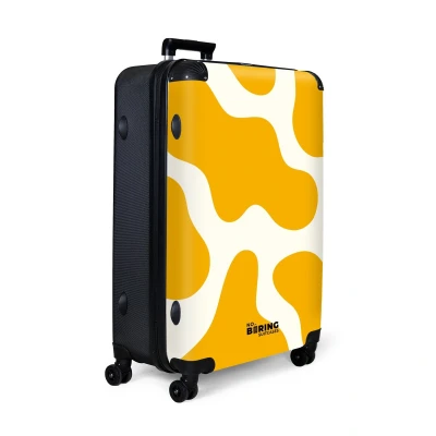 Afbeelding van NoBoringSuitcases.com® Koffer groot Reiskoffer lichtgewicht Wit met gele vlekken Rolkoffer 4 wielen Grote trolley XL 98 liter bagage