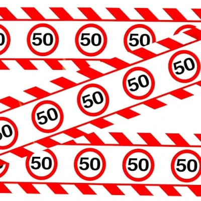 Afbeelding van Verjaardagsdecoratie afzetlint 50e verjaardag decoratie vrouw man tafeldecoratie