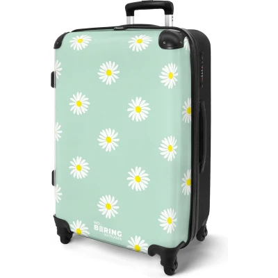 Afbeelding van NoBoringSuitcases.com® Koffer groot Rolkoffer lichtgewicht Pastel groen met madeliefjes Reiskoffer 4 wielen Grote trolley XL 20 kg bagage