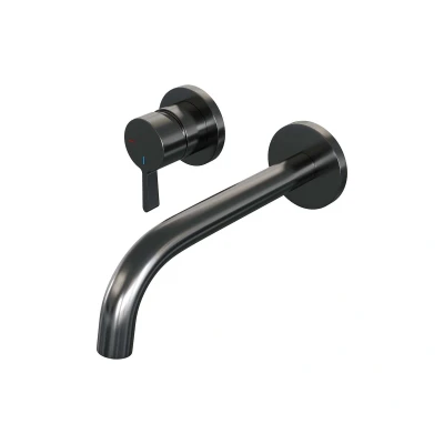 Afbeelding van Brauer gunmetal Edition Wastafelmengkraan inbouw gebogen uitloop rechts hendel middel dik model E2 PVD geborsteld