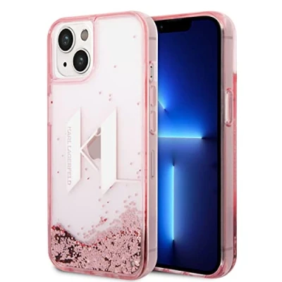 Afbeelding van Karl Lagerfeld, Hoesje Geschikt voor Apple iPhone 14 Glitter KL drijvend, Roze