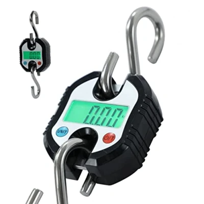 Afbeelding van TOPWAY elektronische hangende digitale haakweegschaal 150 kg, mini lcd lus bagage visschaal, zware weegschaal met tarrafunctie, dubbele nauwkeurigheid, zwart