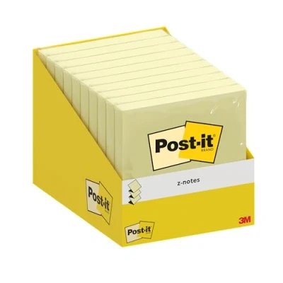 Afbeelding van Post it Z Notes, Canary Yellow, 76 mm x mm, 100 vellen/pad, 1 pad/pak, kartonnen verpakking