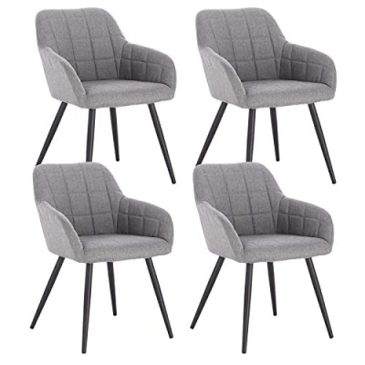 Afbeelding van WOLTU 4 x comfortabele keukenstoelen, eetkamerstoelen van linnen en metaal, lichtgrijs BH107hgr