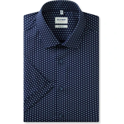 Afbeelding van OLYMP Level 5 body fit overhemd structuur marine blauw Strijkvriendelijk Boordmaat: 38