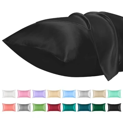 Afbeelding van Lirex 2 Pack Satijnen Kussenslopen, Standaard Formaat Zacht Effen Kleur Microfiber Kussensloop, Envelop Sluiting Kreukvrij Vervagingsbestendig Ademend, Zwart