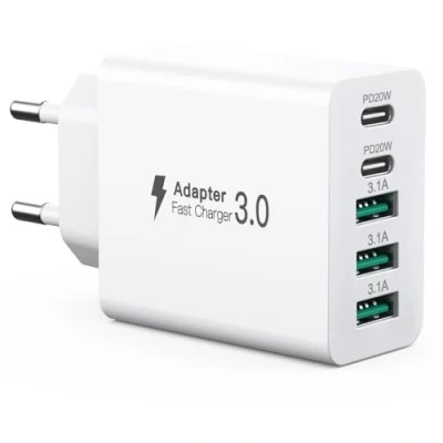 Afbeelding van USB C oplader 50W, 5 poorten meervoudige lader met【2 en 3 A】, muuroplader, Fast Charge PD 3.0 Power Adapter compatibel met iPhone 12/13/14/15/Samsung/Mobiele telefoons/Tablets