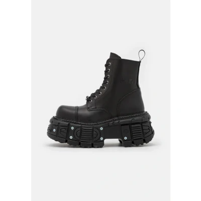 Afbeelding van New Rock Unisex Zwart Lederen Gevechtsplatformlaarzen TANK083 C1 Maat 36