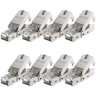 Afbeelding van deleyCON 8x CAT 6a Gereedschapsloze RJ45 Netwerkconnector met LSA Aansluiting voor Starre Installatiekabels Afgeschermd 10 Gbit/s LAN Kabel Netwerkkabel Connector CAT6a Metalen Behuizing