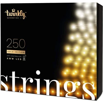 Afbeelding van Twinkly Strings 250 LED Wit, Lichtsnoer voor Buiten en Binnen, Slim Wit van Warm naar Koud, Compatibel met Alexa Google Home, IP44, Kerstverlichting, Zwarte Draad, 20m