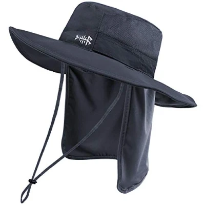 Afbeelding van Bassdash UPF 50+ zonnehoed waterbestendig met afneembare nekflap, Donkergrijs, Eén Maat