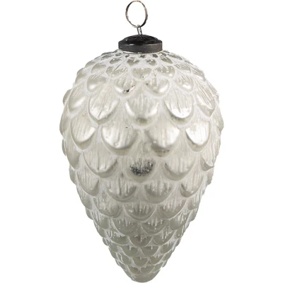 Afbeelding van Clayre &amp; Eef Kerstbal Ø 8 cm Zilverkleurig Wit Glas Kerstdecoratie