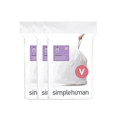 Afbeelding van simplehuman CW0408 code V maatwerk afvalzakken, vuilniszakken, 16 18 liter, 3 x pak van 20 (60 afvalzakken), wit plastic