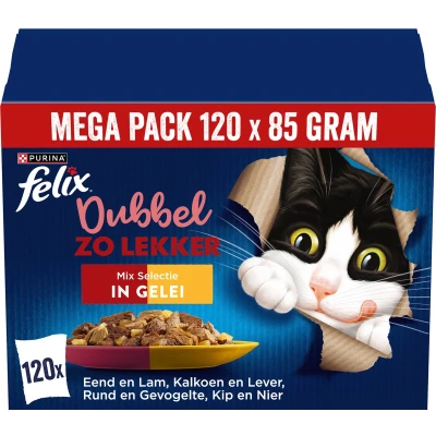Afbeelding van 120x85g Dubbel Zo Lekker Felix Elke Dag Feest Kattenvoer