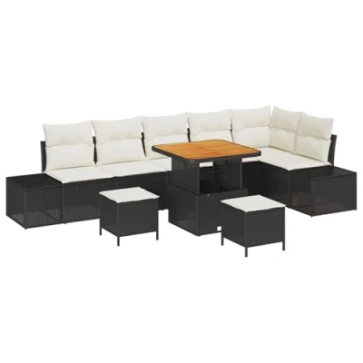 Afbeelding van vidaXL 9 delige Tuin Sofa Set met Kussens Zwart Poly Rattan Acacia