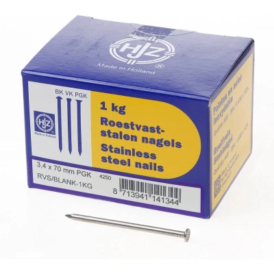Afbeelding van Hjz RVS nagels plat geruite kop 3.4 x 70mm 1kg