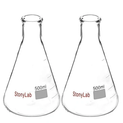 Afbeelding van StonyLab (2 Stuks) 500 ml Erlenmeyer Glazen Kolven met Smalle Mond en Stevige Rand (500 Past 8# Rubberen Stop)