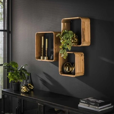 Afbeelding van Hoyz Collection Wandschap Vierkant Acaciahout Set van 3