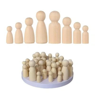 Afbeelding van Strehknewen 50 stuks houten figuren, figuren om te beschilderen, speelfiguren, familiepoppen, doe het zelf kegels voor Kerstmis, bruiloft, verjaardag, decoratie en knutselprojecten