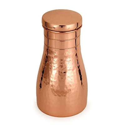 Afbeelding van Zap Impex Koperen waterfles met geïntegreerd glas, gehamerd, mat, 1000 ml