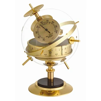 Afbeelding van TFA Dostmann analoge weerstation SPUTNIK, 20.2047.52, voor binnen met thermometer, hygrometer en open barometer, hoogwaardige afwerking, klassiek tafelmodel, goud, uit plexiglas messingkleurig