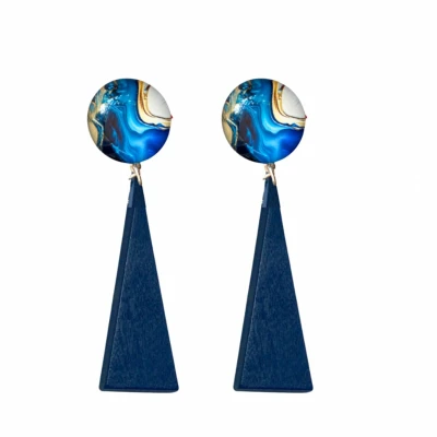 Afbeelding van Clip oorbellen blauw hout Saheli geen gaatje Charme Bijoux