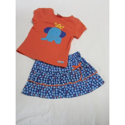 Afbeelding van wiplala , kledingset rok+ tshirt blauw / orange 74 9 maand