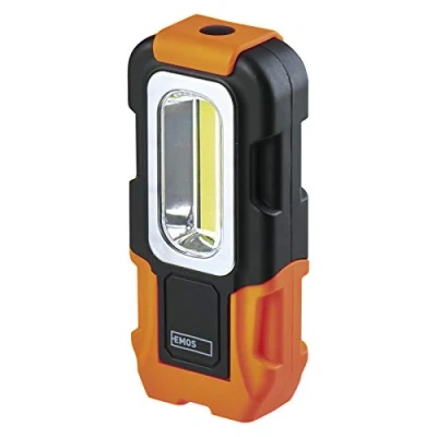 Afbeelding van EMOS COB LED zaklamp/werklamp, werkplaatslamp met 2x magneet en haken, lichtstroom 180 lumen, min. 20 m lichtbereik, werkt op batterijen, magnetische voet