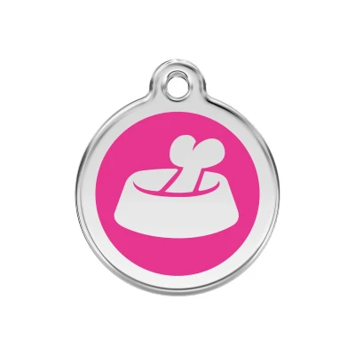 Afbeelding van Bone in Bowl Hot Pink roestvrijstalen hondenpenning medium/gemiddeld dia. 3 cm RedDingo