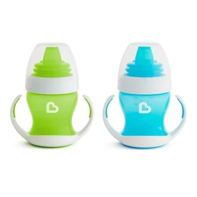 Afbeelding van Munchkin Gentle Transition Baby Drinkbeker, Tuitbekers met Handgrepen &amp; Deksels, BPA Vrije Antilek Beker, Vaatwasserbestendig, Lekvrije Siliconen Kinderbeker voor 4+ Maanden 118ml, 2 Stuks