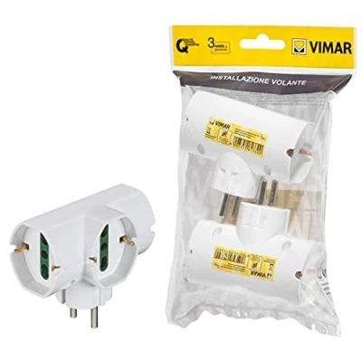 Afbeelding van Vimar FP00316.B SICURY meervoudige adapter 250 V verticaal 2 stuks, stekker 2P+T 16 A gecombineerd standaard DE en FR, 3 stopcontacten universeel