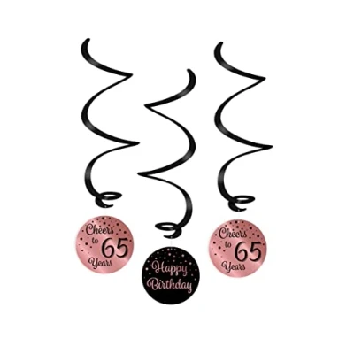 Afbeelding van Swirls Cheers to 65 years rose goud/zwart per 3 stuks