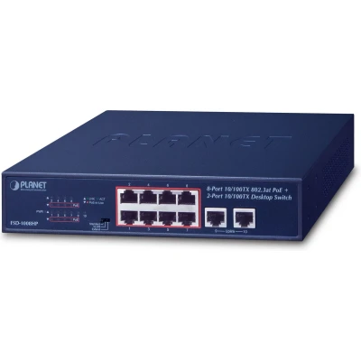 Afbeelding van Planet switch FSD 1008HP 10 10P 10/100 waarvan 8 poe + 120W
