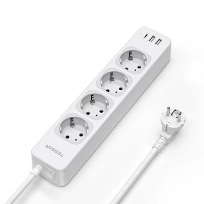 Afbeelding van TESSAN 4 Voudige Stekkerdoos met USB C en 2 A, 7 in 1 Verlengkabel 2M, Schakelaar, 3600W Verdeeldoos Stekkerdoos,