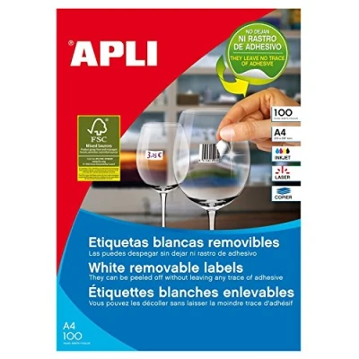 Afbeelding van Apli afneembare witte etiketten formaat 525 x 212 mm (b h) 5.600 stuks 56 per blad (3055)
