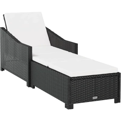 Afbeelding van vidaXL Ligbed met crèmewit kussen poly rattan zwart
