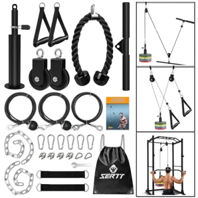 Afbeelding van Gewichtskabel en katrolsysteem voor gym, SERTT verbeterde kabel katrol hulpstukken LAT pull down, biceps curl, triceps, arm workouts Gewicht systeem gym thuis, bijkomende apparatuur