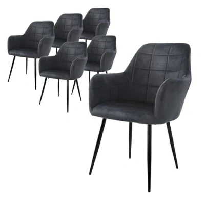 Afbeelding van Set van 2 eetkamerstoelen, donkergrijs, met rugleuning en armleuningen