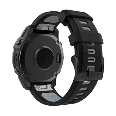 Afbeelding van MoKo Watch Strap Compatible with Garmin Fenix 7/7 Pro/6/6 Pro/5/5 Plus/Forerunner 965/955/945/Instinct Solar/Instinct 2, Quick Fit 22mm Soft Silicone Replacement Band Sport Wristband, Black/Gray