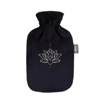 Afbeelding van Fashy Warmwaterkruik met fleece overtrek en glitter waterlelie, zwart, 2 l