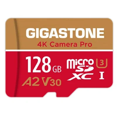 Afbeelding van [5 jaar gratis gegevensherstel] GIGASTONE geheugenkaart 128 GB, 4K camera Pro, snelheid tot 100 MB/s, voor GoPro, DJI, drone, Video A2 V30 U3 MicroSDXC met adapter