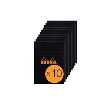 Afbeelding van RHODIA 132009Cpack Notitieblok nr. 13 zwart A6 kleine ruitjes 80 afneembare vellen Clairefontaine papier g/m² gecoate kartonnen omslag verpakking met 10 blokken