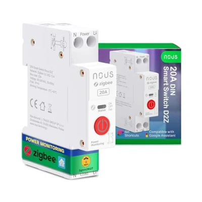 Afbeelding van Nous Zigbee DIN Schakelaar, 20A Slimme Schakelaar met Energiemonitoring, Compatibel Zigbee2MQTT, Home Assistant, Alexa en Google Home, App bediening, Stembediening