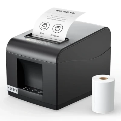 Afbeelding van MUNBYN ITPP072 Bondrukcer Thermoprinter, 80 mm, POS printer met USB + LAN aansluiting, ontvangstprinter, compatibel Android, Windows ChromeOS Linux