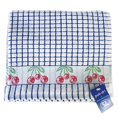 Afbeelding van Samuel Lamont &amp; Sons Poli dri Jacquard theedoek blauwe kersen, maat 50 cm x 70 cm, 100% katoenen badstof, ultra absorberend en superzacht, machinewasbaar, blauw, eenheidsmaat, zwart