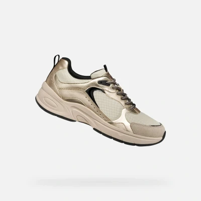 Afbeelding van Geox D Zarvia Sneakers laag, Dames, Maat: 41, Papyrus light gold Textiel/ synthetisch
